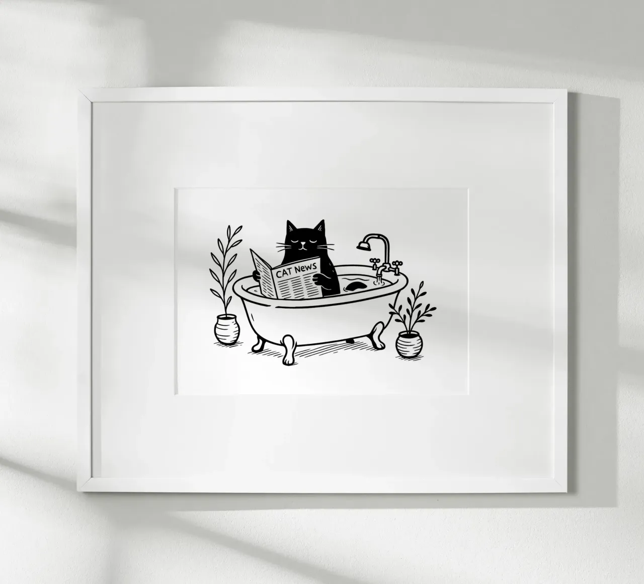 Il gatto legge il giornale poster con telaio in legno da Second Canvas