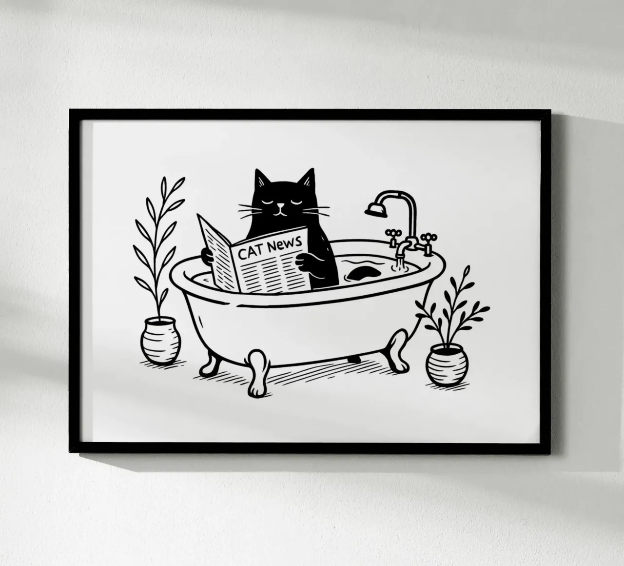 Il gatto legge il giornale poster con telaio in legno da Second Canvas