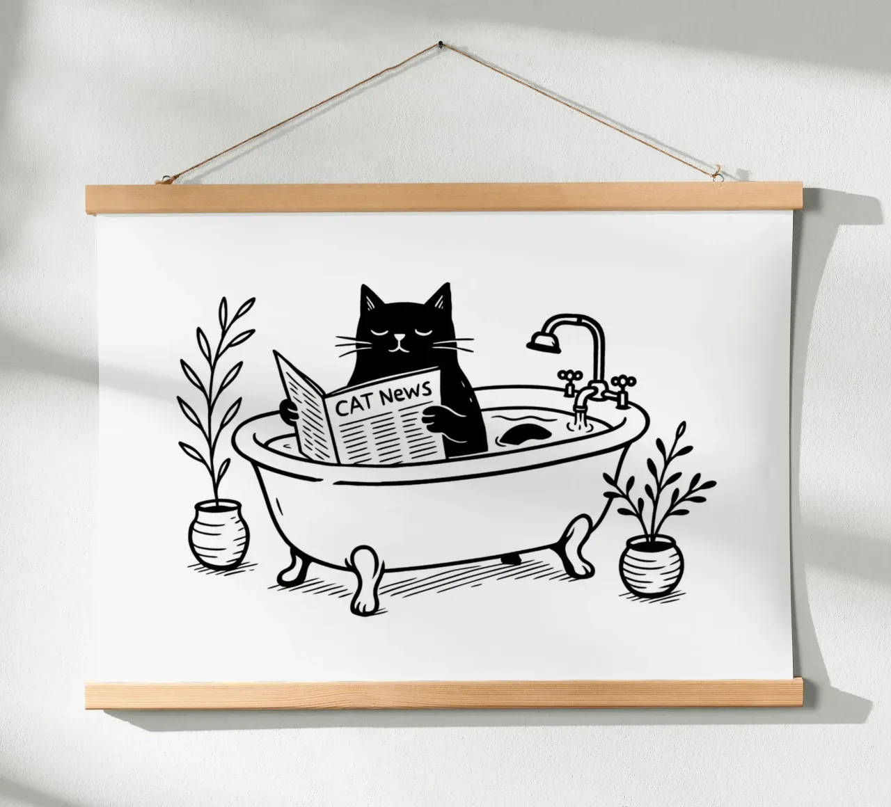 Il gatto legge il giornale poster con telaio in legno da Second Canvas