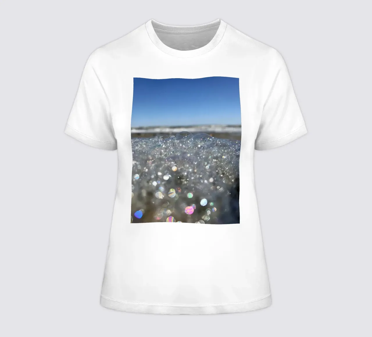 Bubbles on the beach women's fitted t-shirt by Sophies