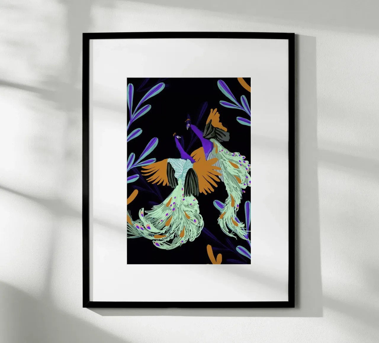 Peacock Dance poster con telaio in legno da Goed Blauw