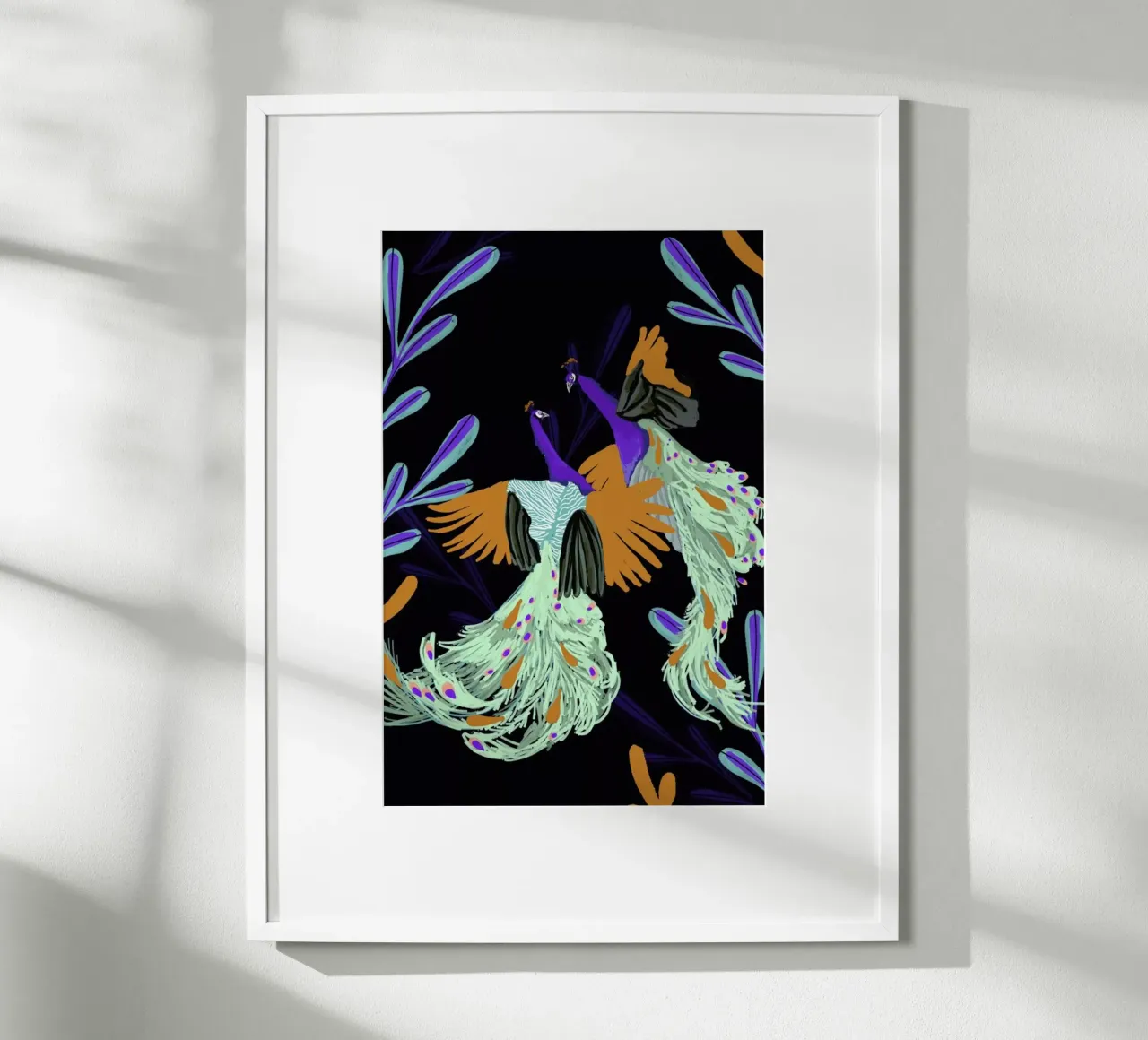 Peacock Dance poster con telaio in legno da Goed Blauw