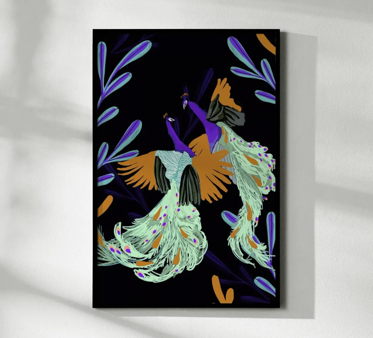 Peacock Dance poster con telaio in legno da Goed Blauw