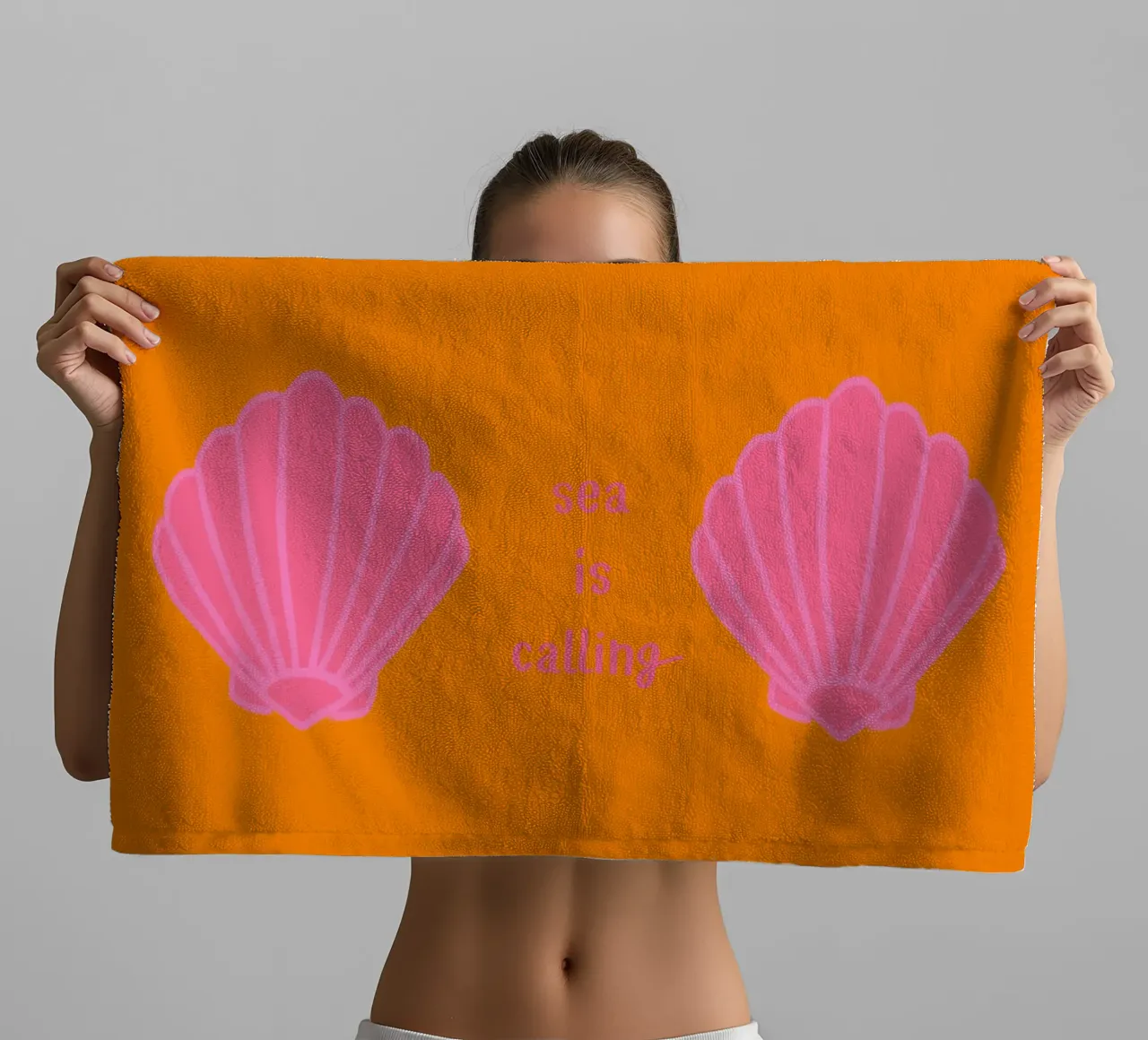 Muschel Sea is Calling Pink Auf Orange towel by Alisa Knöß