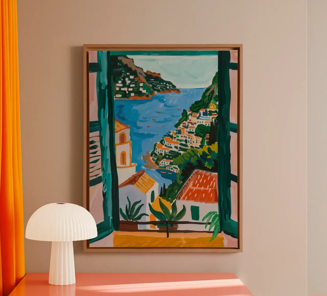 Quadro Italia, Arte Italia, Stampa Positano, Costiera Amalfitana tela con Cornice a cassetta da DolceVita