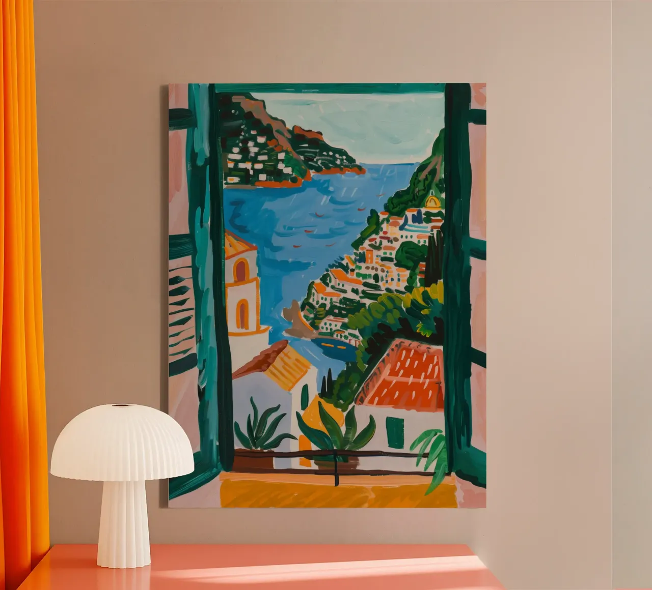 Quadro Italia, Arte Italia, Stampa Positano, Costiera Amalfitana tela con Cornice a cassetta da DolceVita