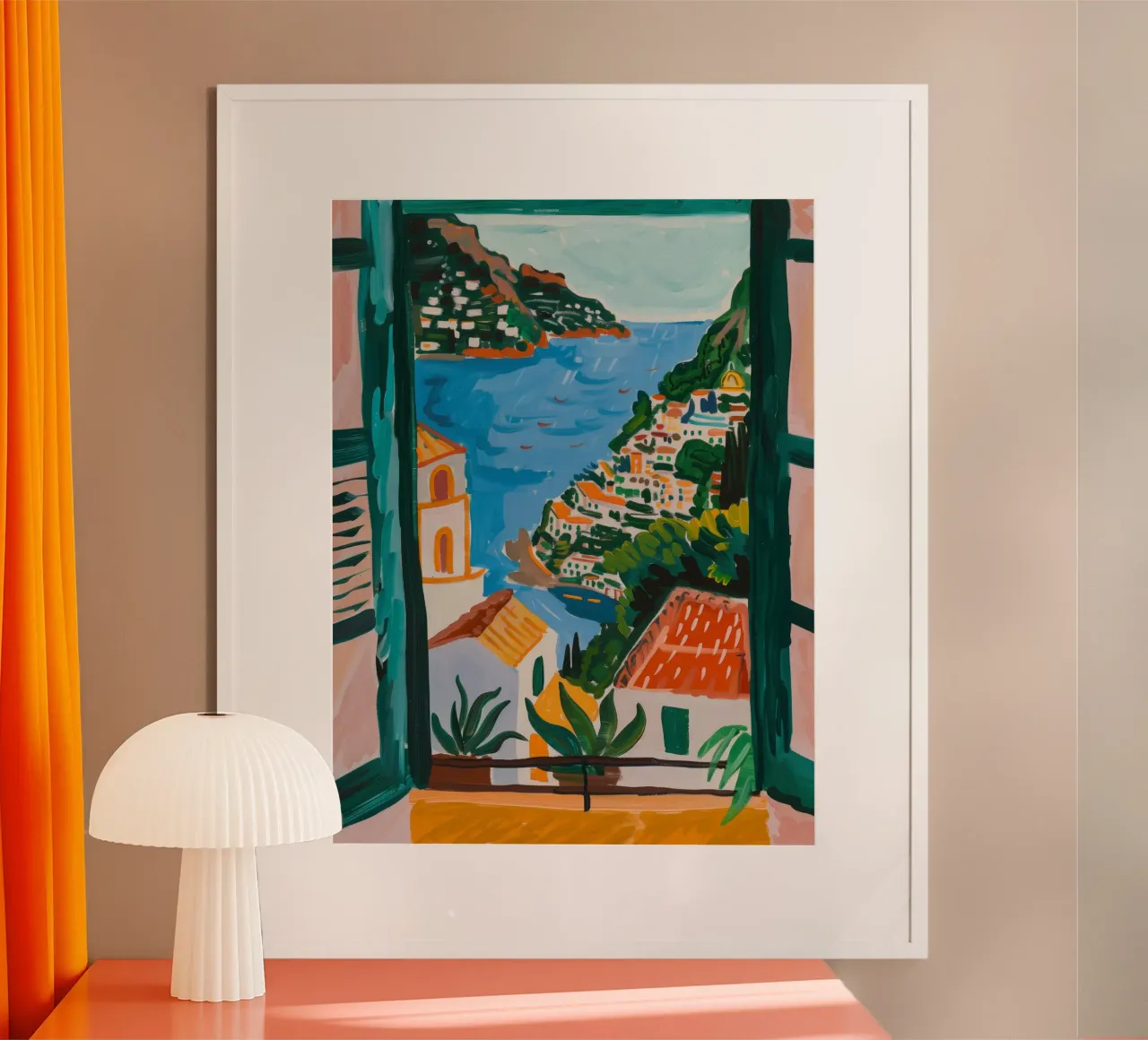 Quadro Italia, Arte Italia, Stampa Positano, Costiera Amalfitana poster con telaio in alluminio da DolceVita
