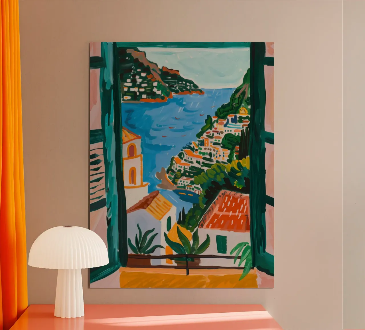 Quadro Italia, Arte Italia, Stampa Positano, Costiera Amalfitana poster con telaio in alluminio da DolceVita