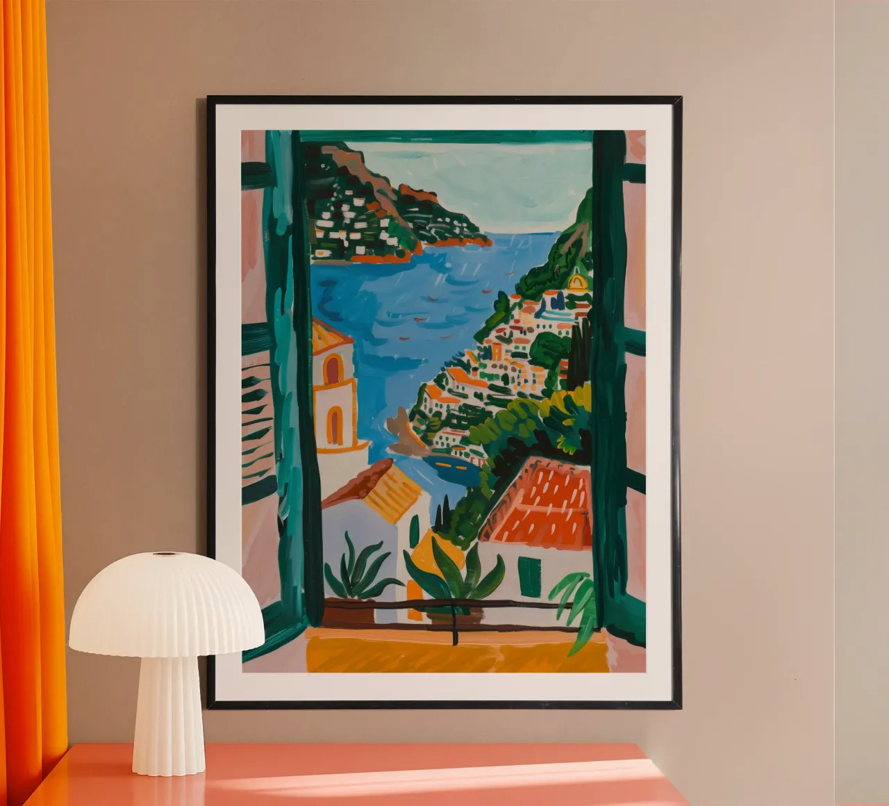 Quadro Italia, Arte Italia, Stampa Positano, Costiera Amalfitana poster con telaio in alluminio da DolceVita