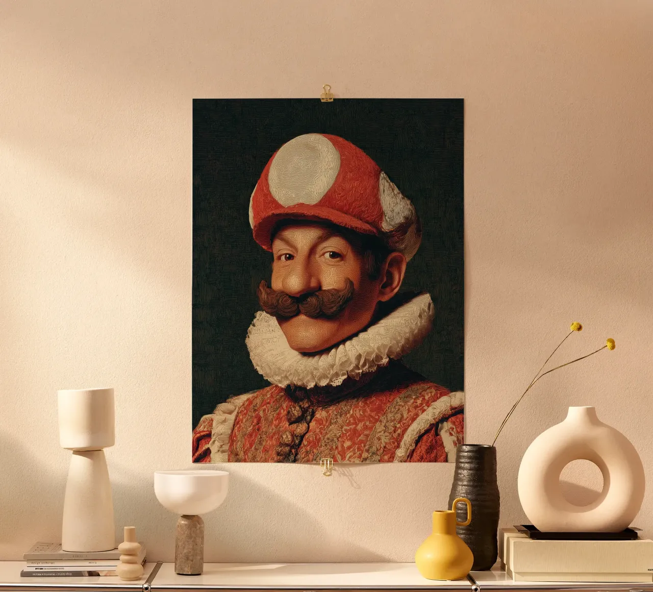 Signore Super Mario | Gioco Supereroe Pop Art Tela e Poster poster con telaio in legno da Kaji