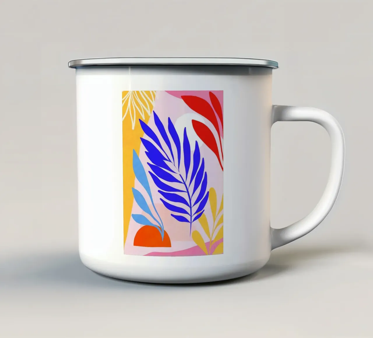 Foglie estive di dopamina - Arte tropicale ispirata a Matisse tazza in smalto da Dominique Vari