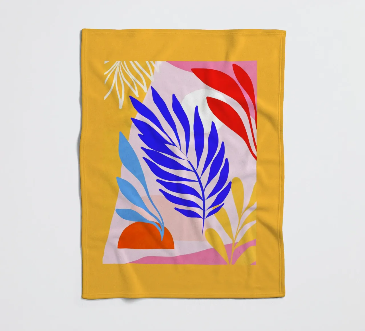Foglie estive di dopamina - Arte tropicale ispirata a Matisse coperta in pile da Dominique Vari