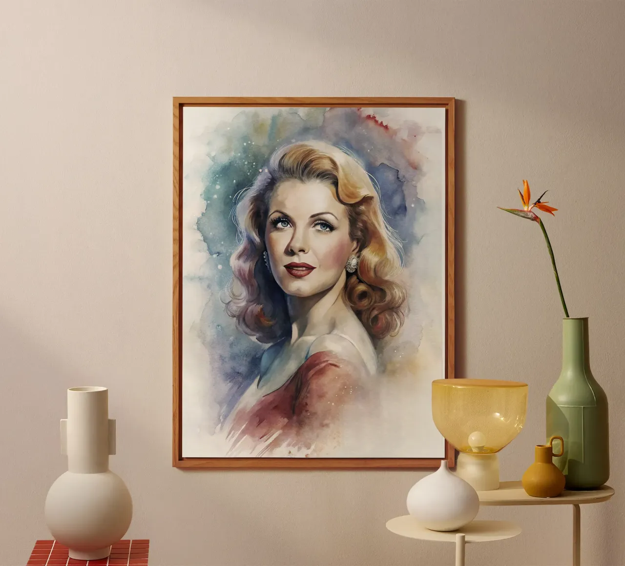 Rita Hayworth in acquerello alluminio dibond da 🎁 ARTVI-SHOP