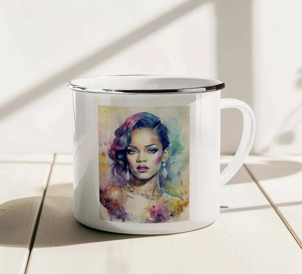 Rihanna in acquerello tazza in smalto da ARTVI-SHOP