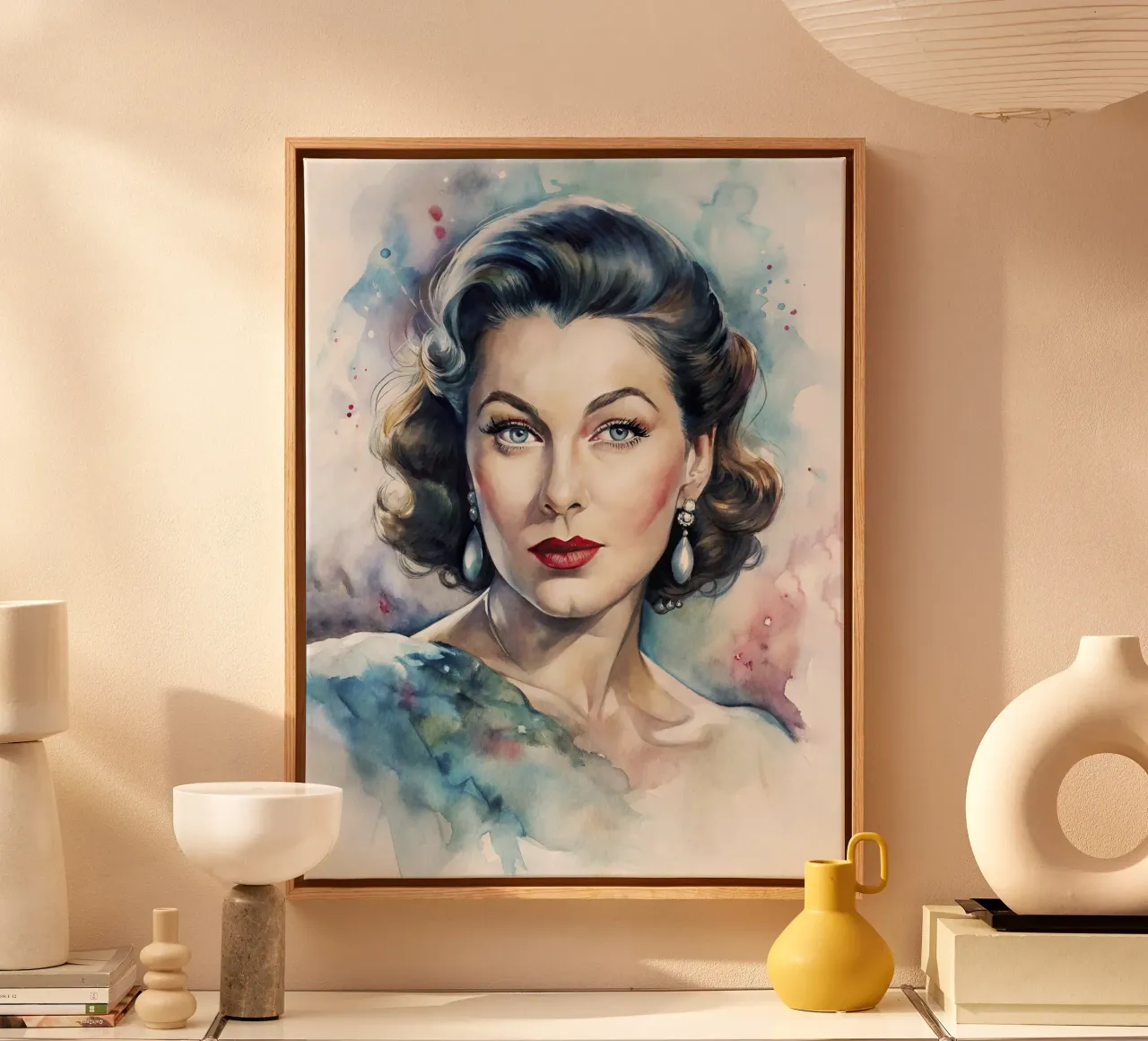 Ava Gardner in acquerello tela con Cornice a cassetta da 🎁 ARTVI-SHOP