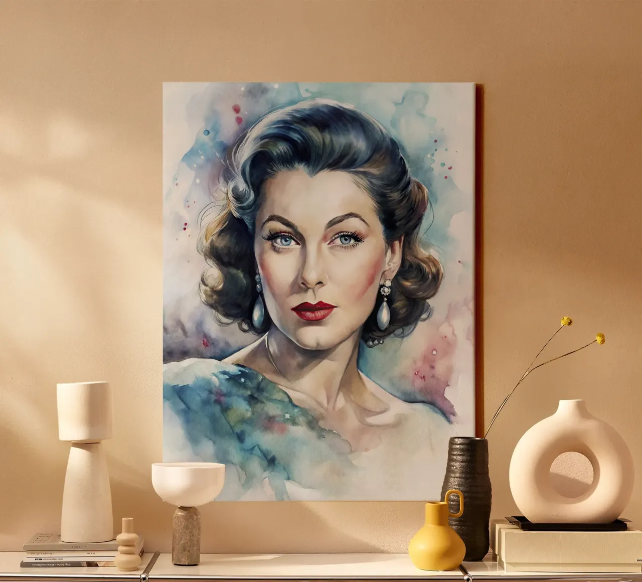 Ava Gardner in acquerello tela con Cornice a cassetta da 🎁 ARTVI-SHOP