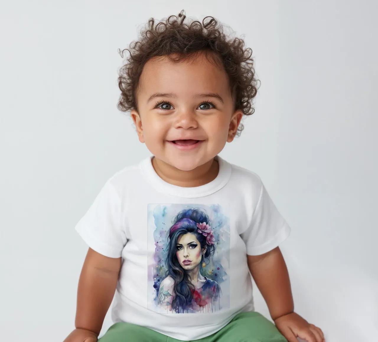 Amy Winehouse in acquerello maglietta neonato da 🎁 ARTVI-SHOP