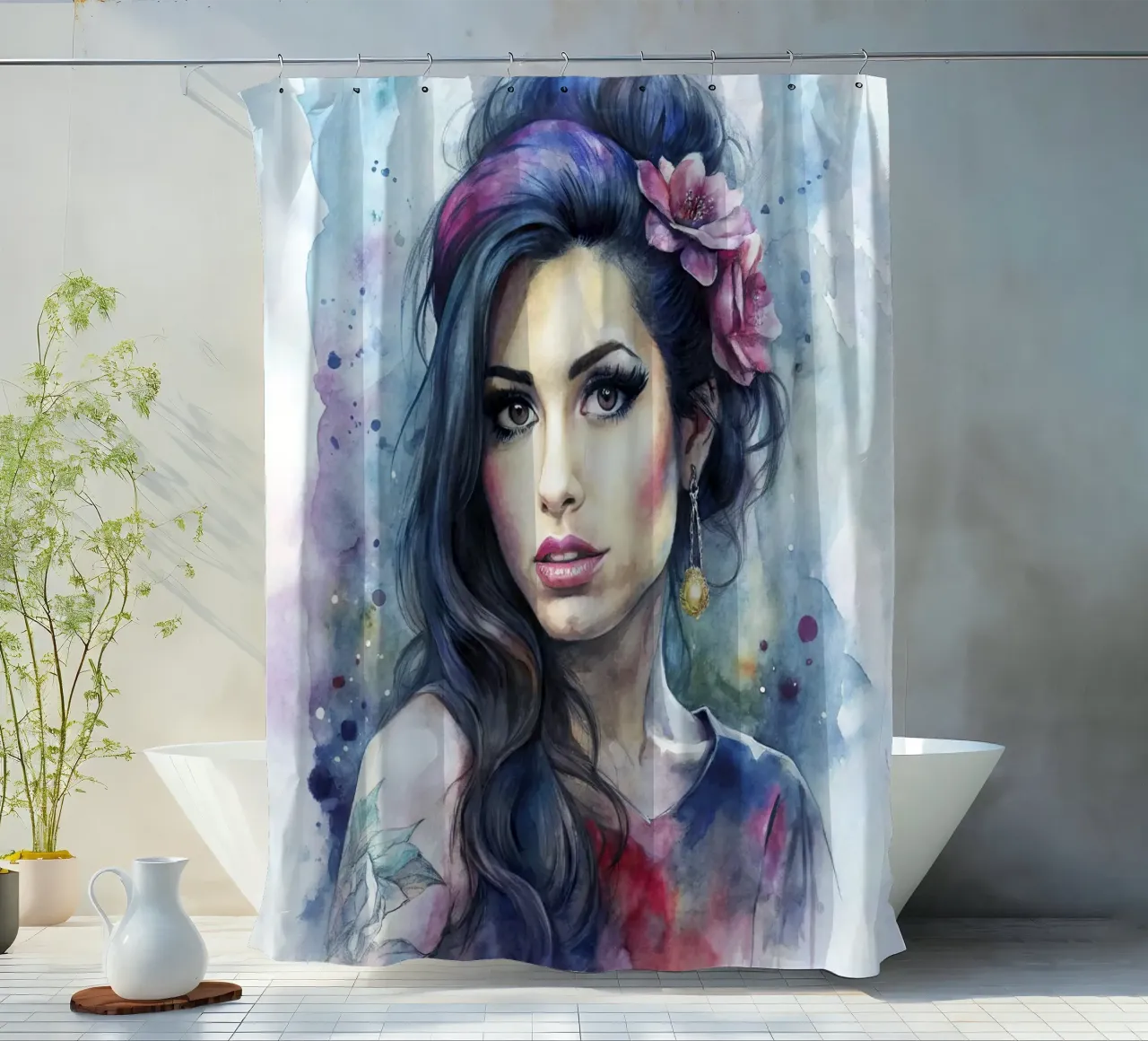 Amy Winehouse in acquerello tenda da doccia da 🎁 ARTVI-SHOP