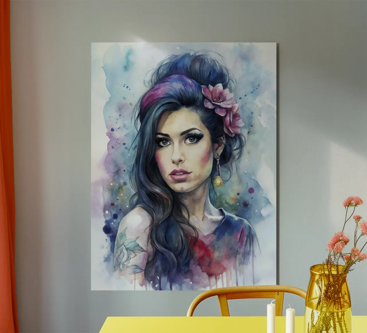 Amy Winehouse in acquerello alluminio dibond da ARTVI-SHOP