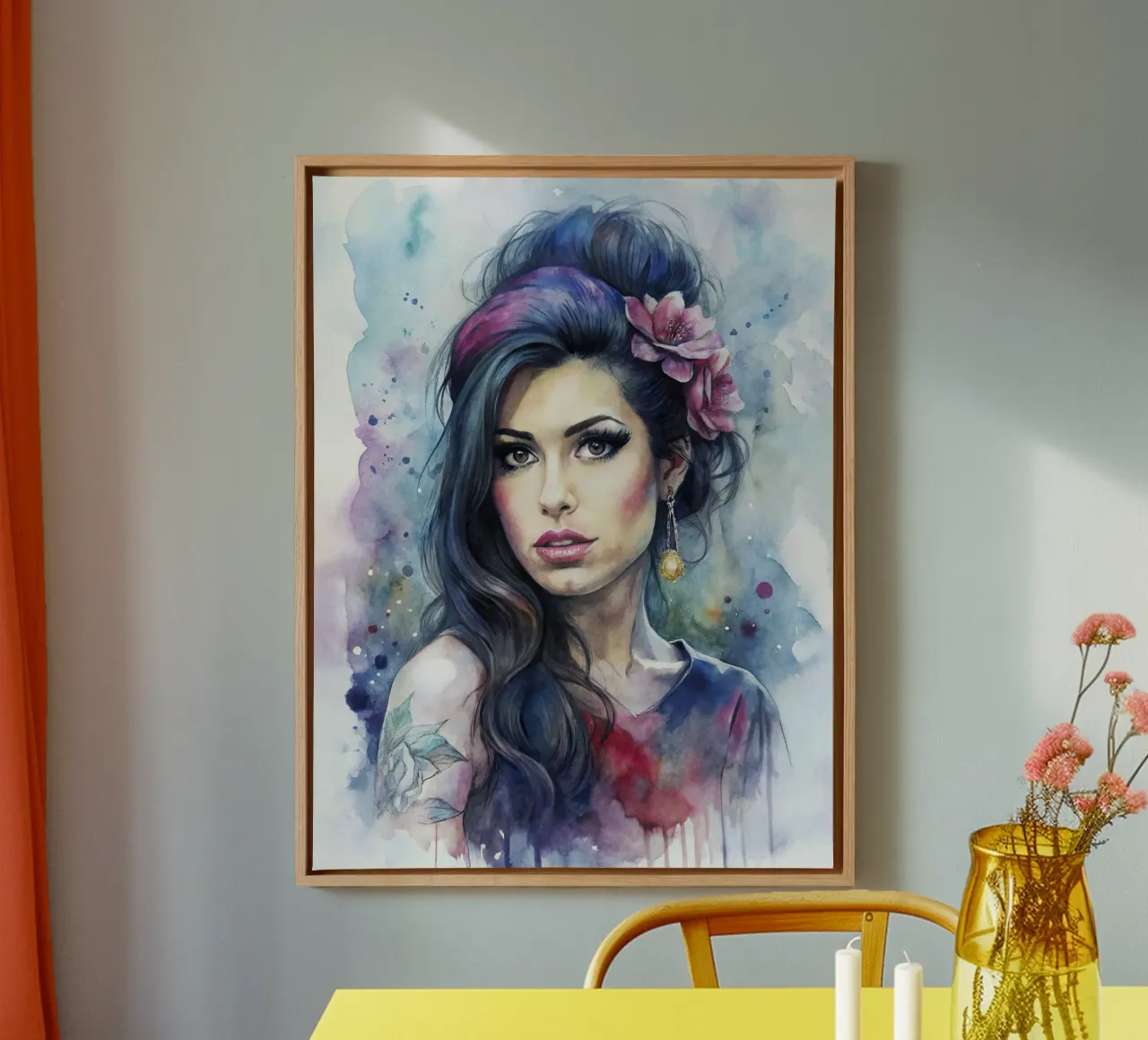 Amy Winehouse in acquerello tela con Cornice a cassetta da 🎁 ARTVI-SHOP