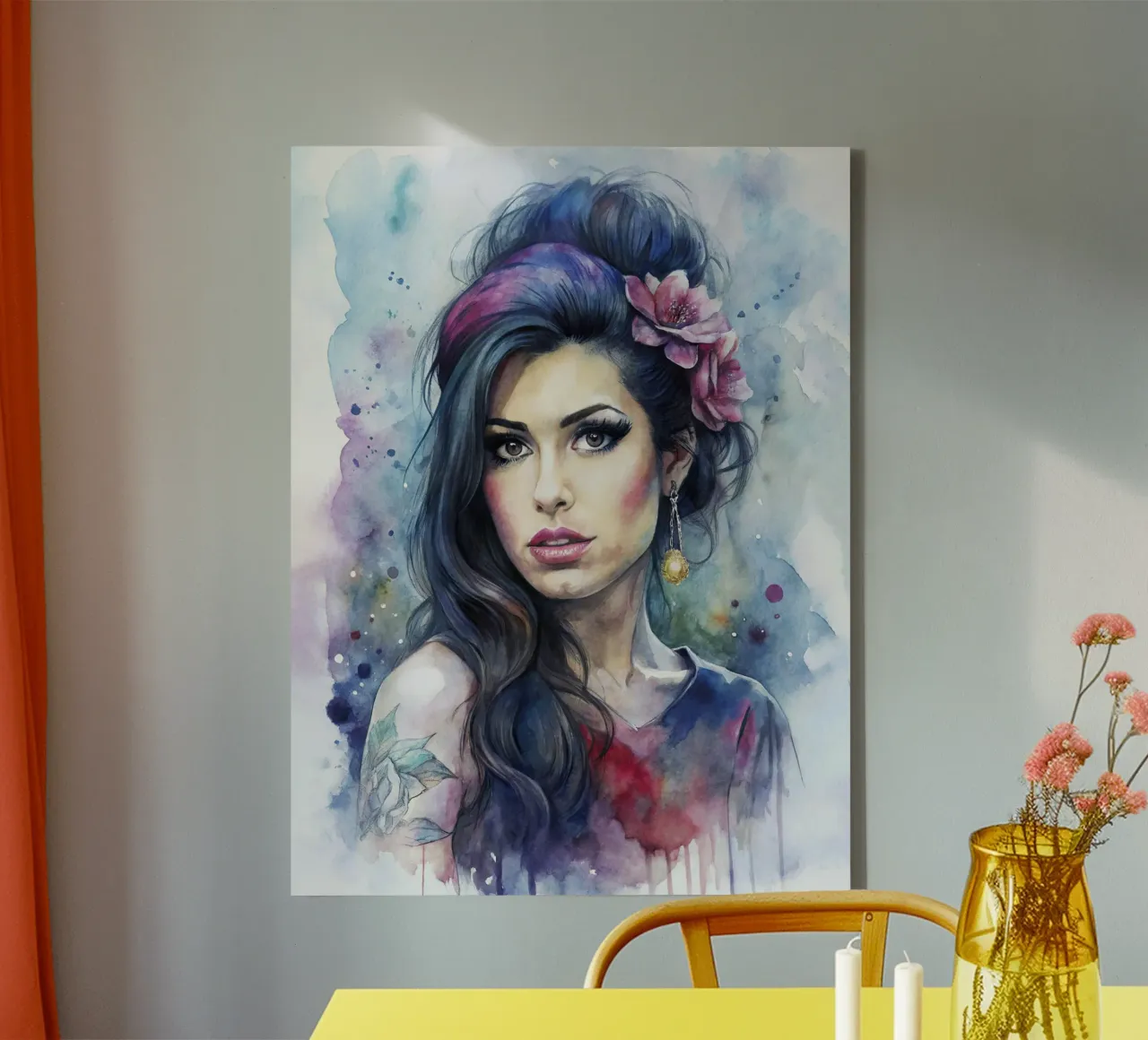 Amy Winehouse in acquerello tela con Cornice a cassetta da 🎁 ARTVI-SHOP