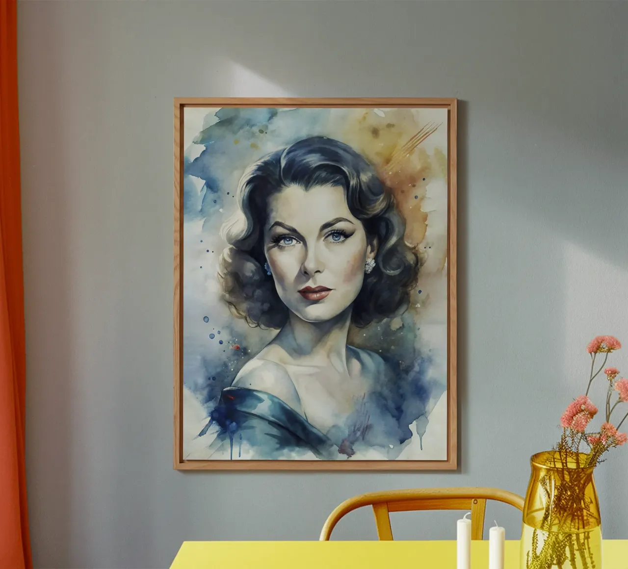 Ava Gardner in acquerello alluminio dibond da ARTVI-SHOP