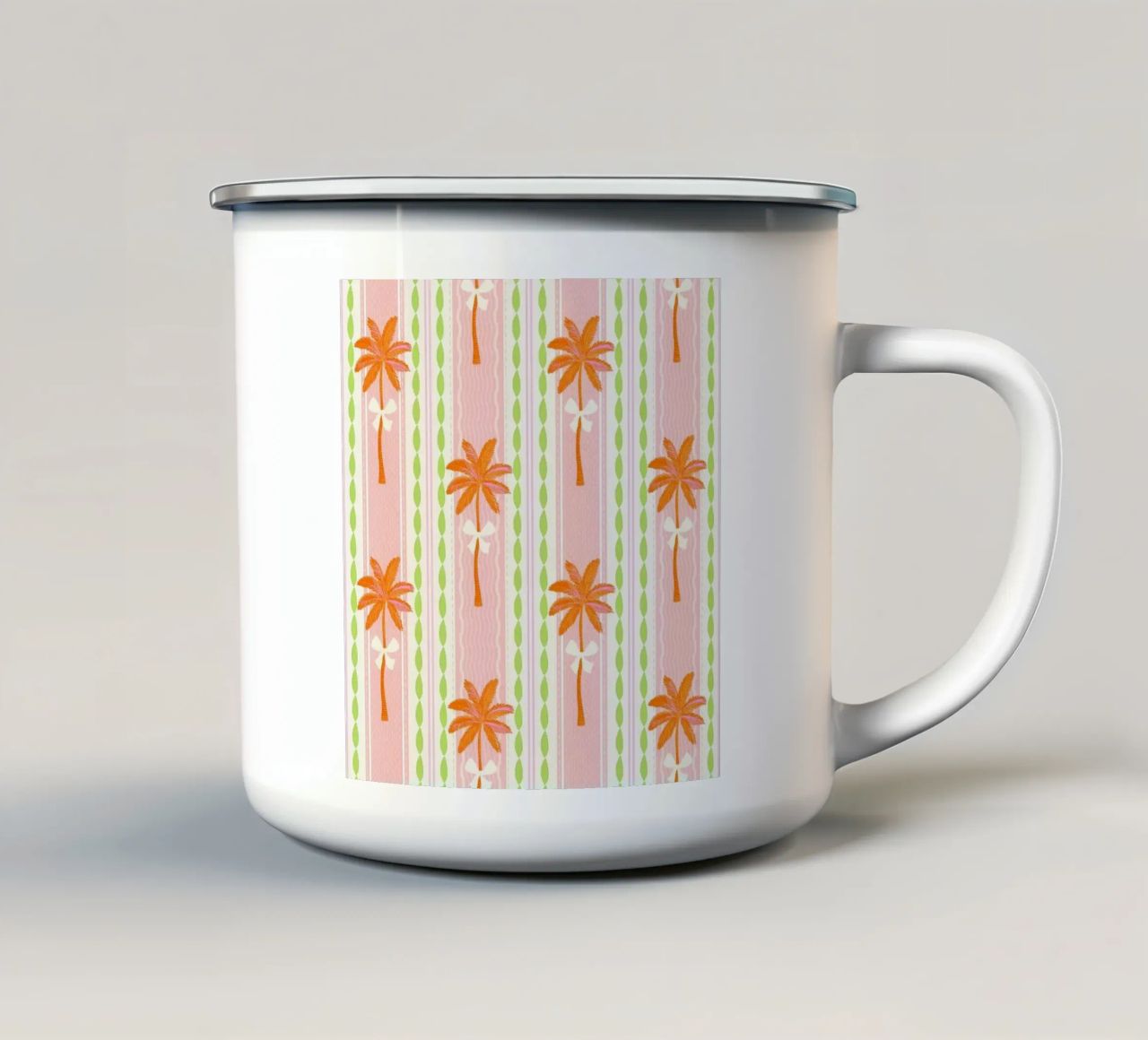 Motivo a righe Preppy Palms & Bows Tropical Grandmillennial tazza in smalto da Dominique Vari