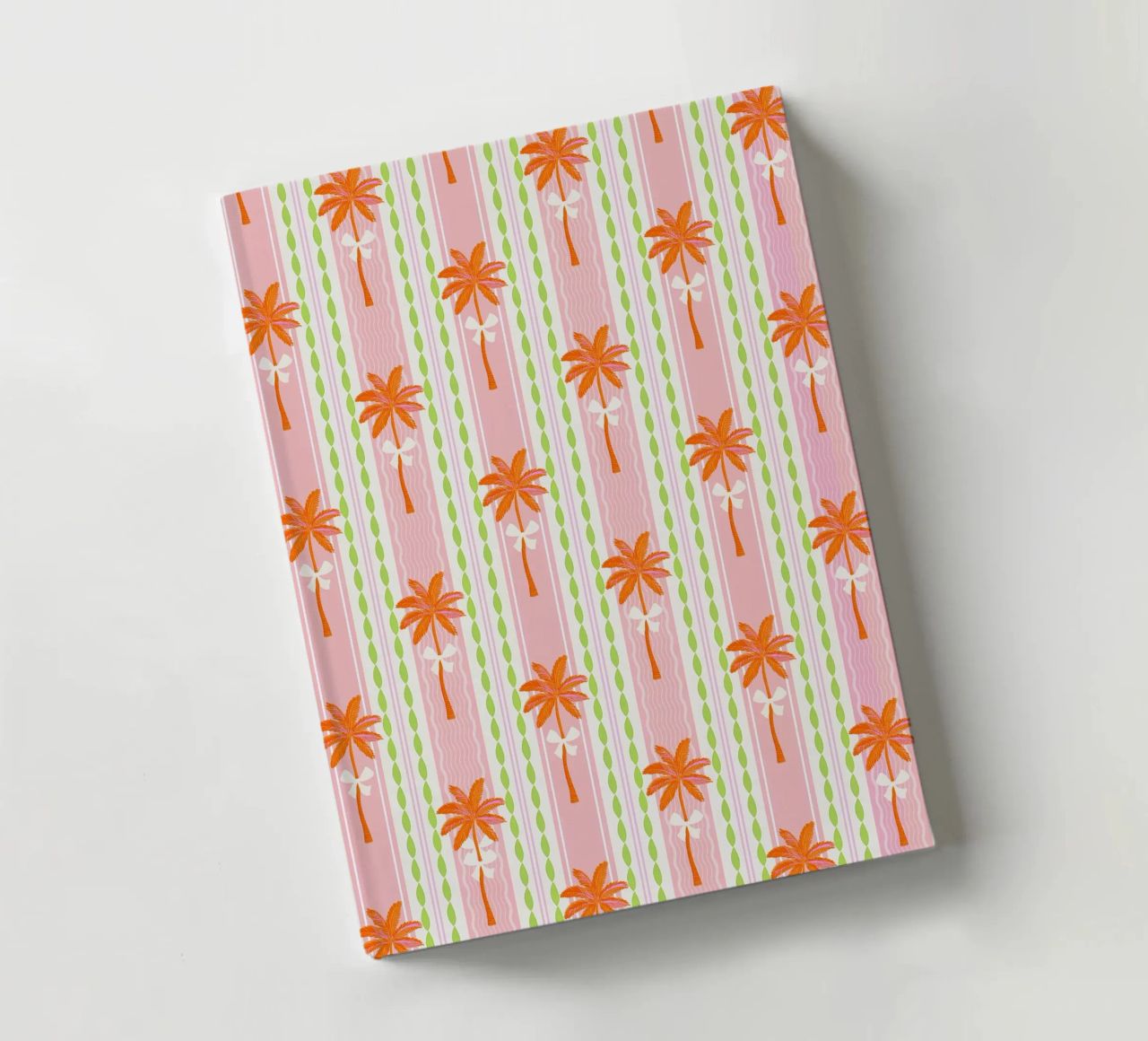 Motif Preppy Palms & Bows Tropical Grandmillennial Stripe (motifs à rayures) carnet de notes de Dominique Vari