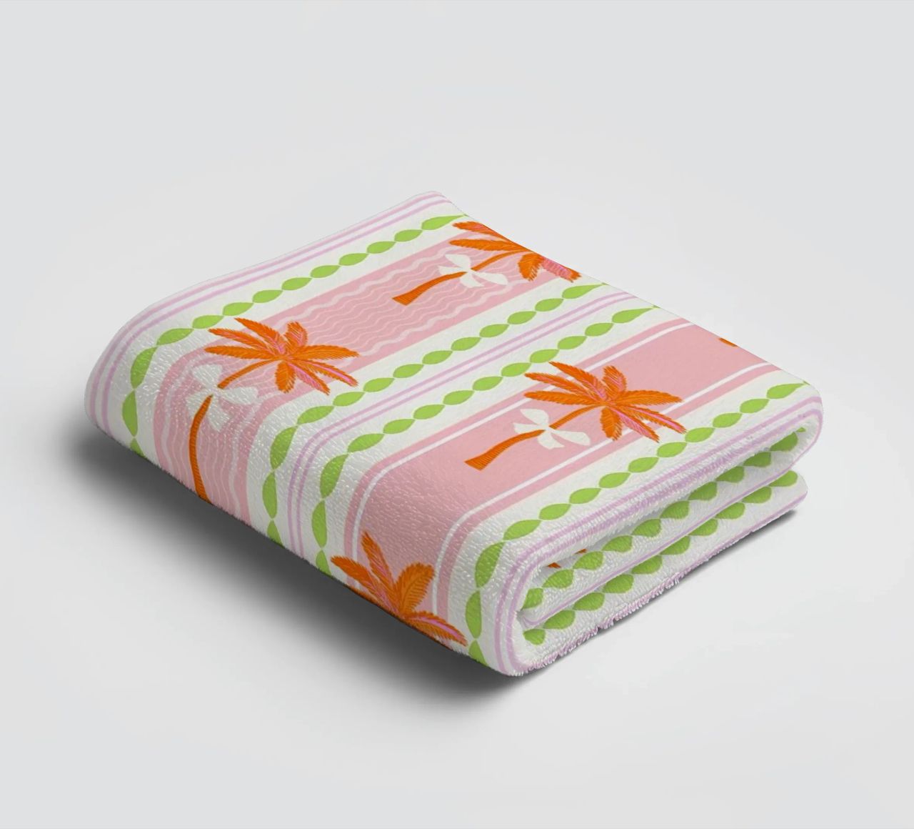 Motif Preppy Palms & Bows Tropical Grandmillennial Stripe (motifs à rayures) serviette de bain de Dominique Vari
