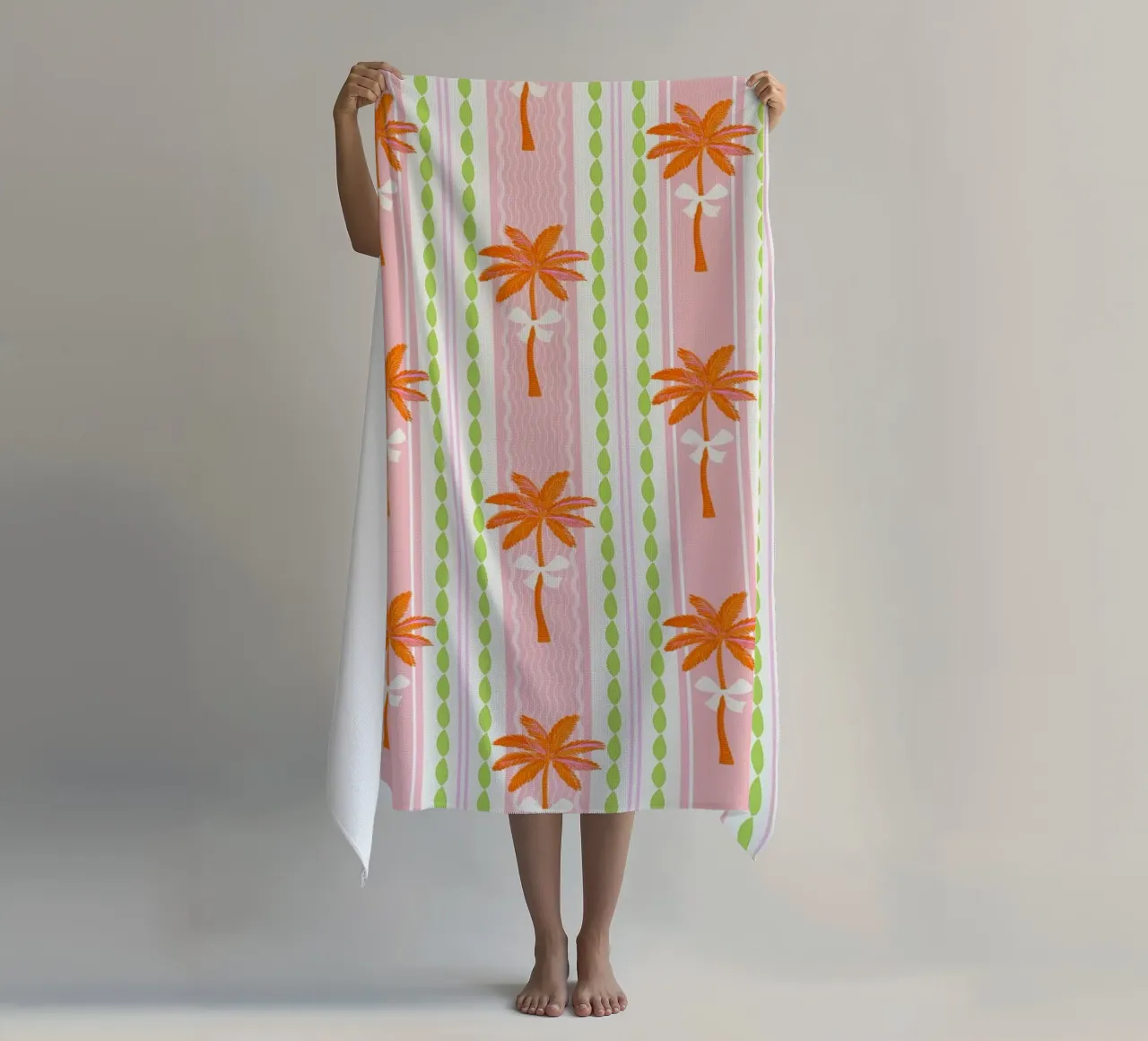 Motivo a righe Preppy Palms & Bows Tropical Grandmillennial telo mare da Dominique Vari