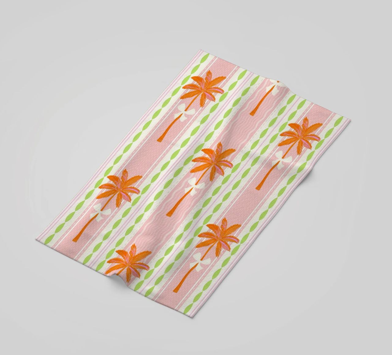 Motivo a righe Preppy Palms & Bows Tropical Grandmillennial telo mare da Dominique Vari