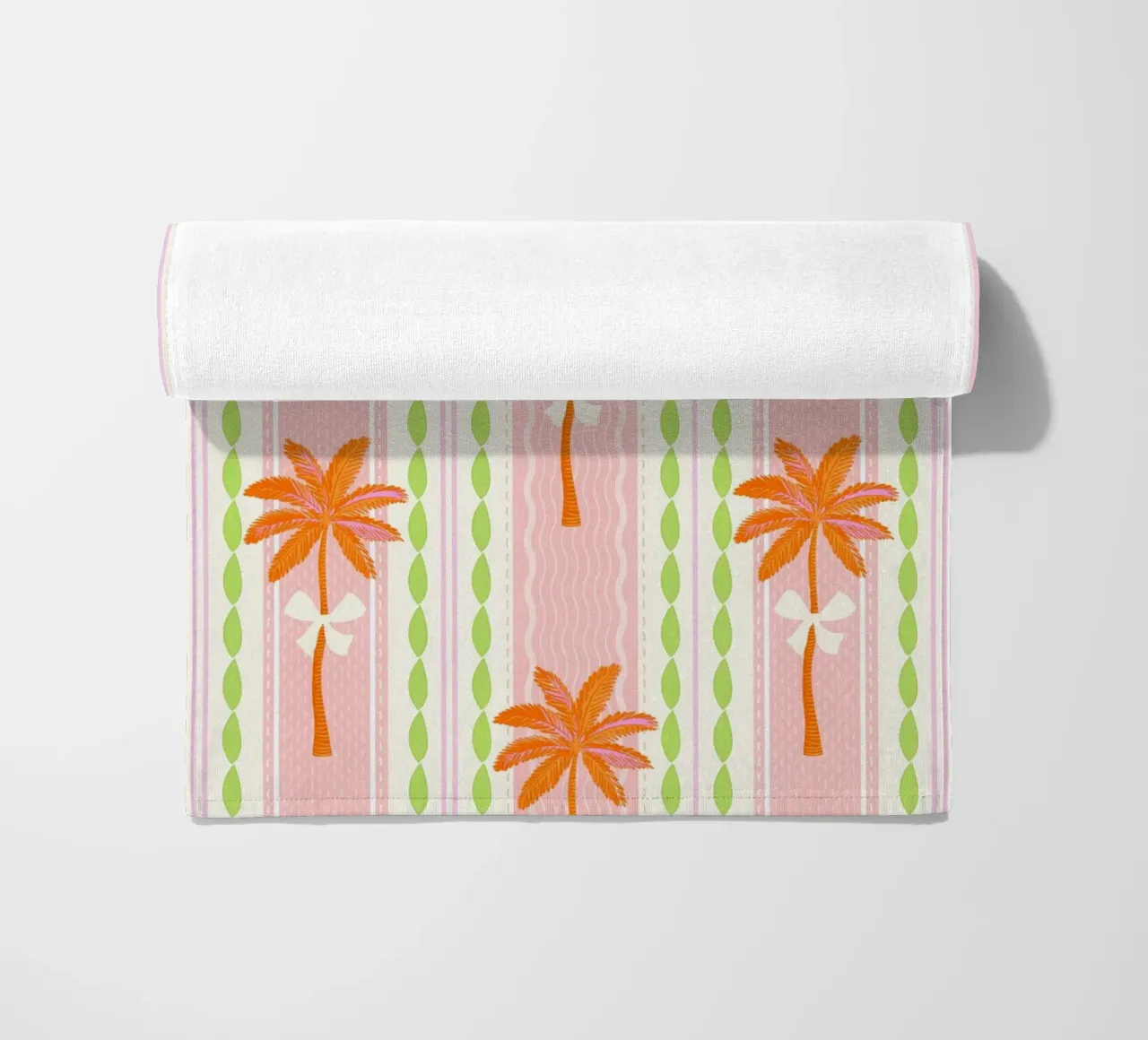 Motivo a righe Preppy Palms & Bows Tropical Grandmillennial telo mare da Dominique Vari