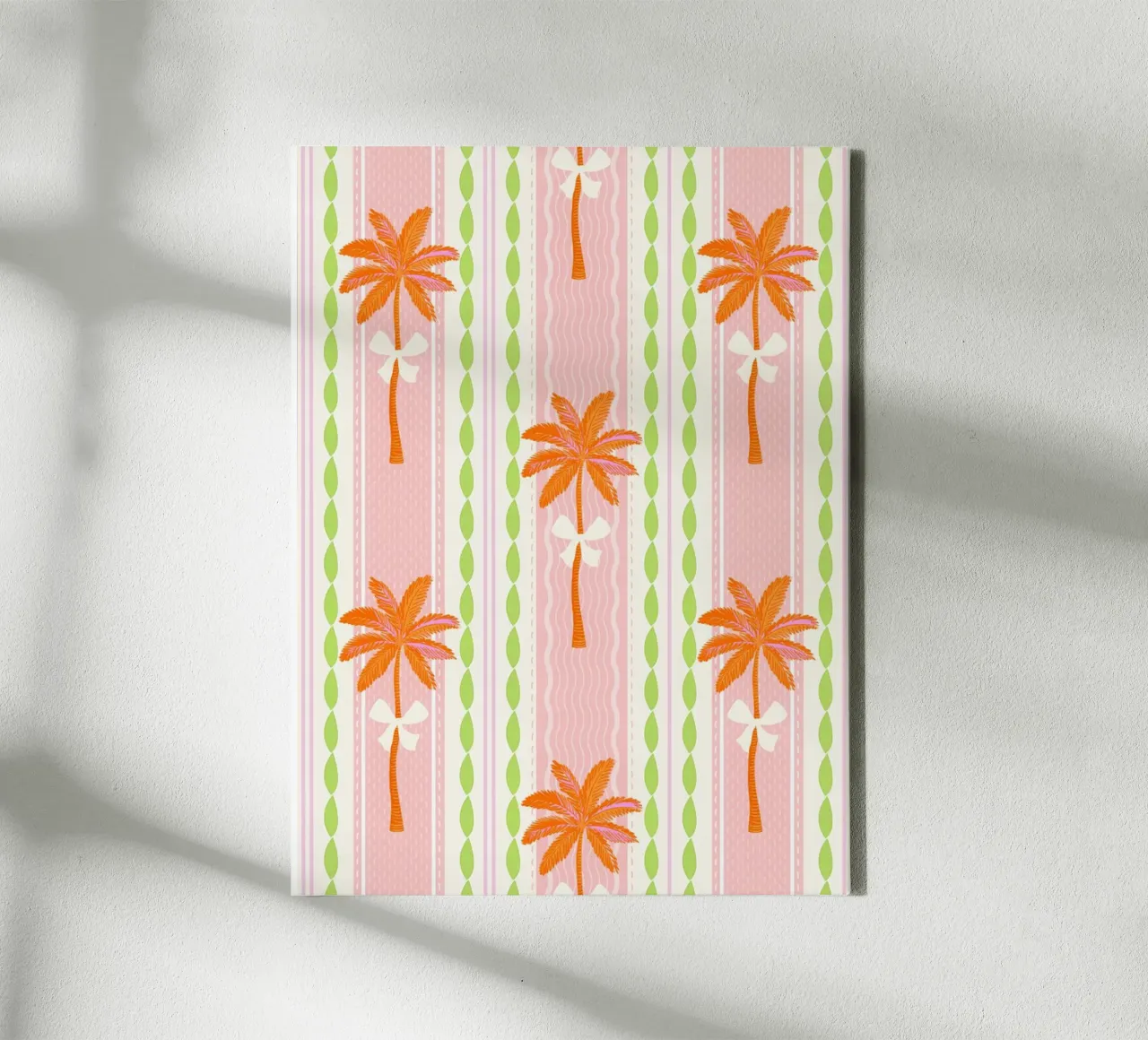 Preppy Palms & Bows Tropical Grandmillennial Stripe Pattern canvas with Floater frame by Dominique Vari