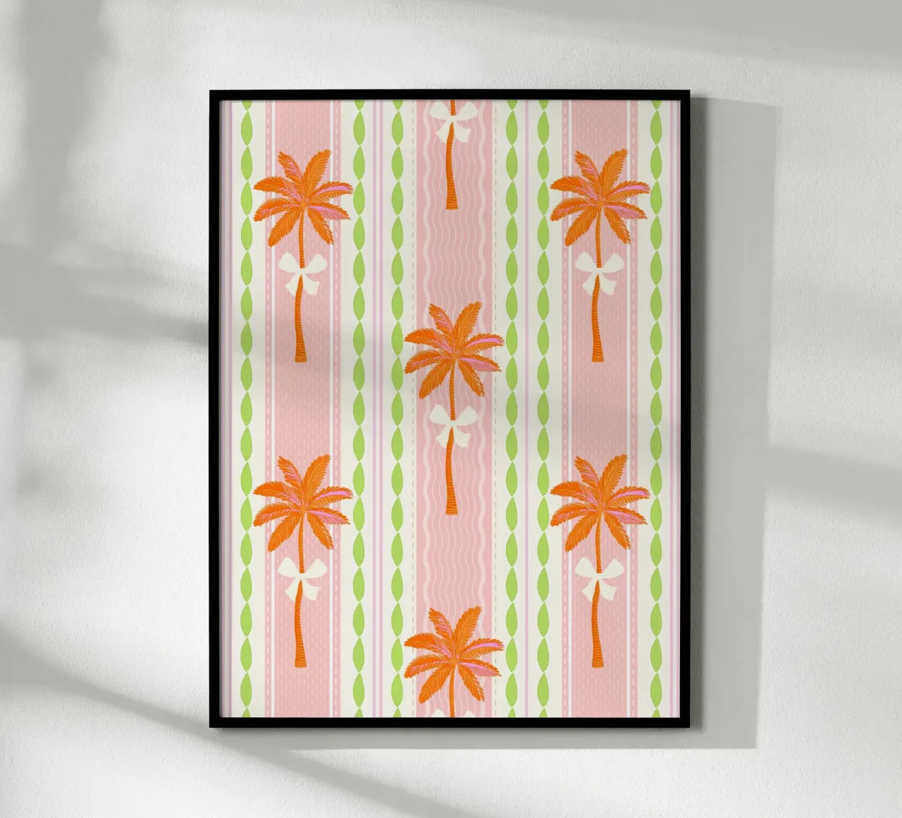 Motivo a righe Preppy Palms & Bows Tropical Grandmillennial poster con telaio in plastica da Dominique Vari