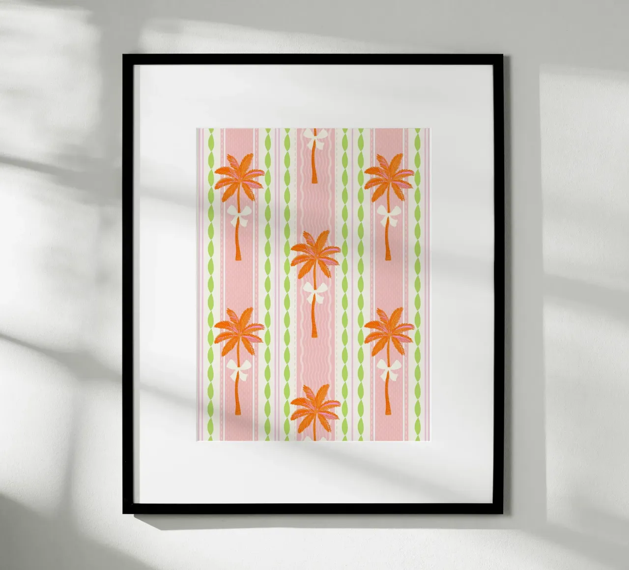 Motivo a righe Preppy Palms & Bows Tropical Grandmillennial poster con telaio in plastica da Dominique Vari
