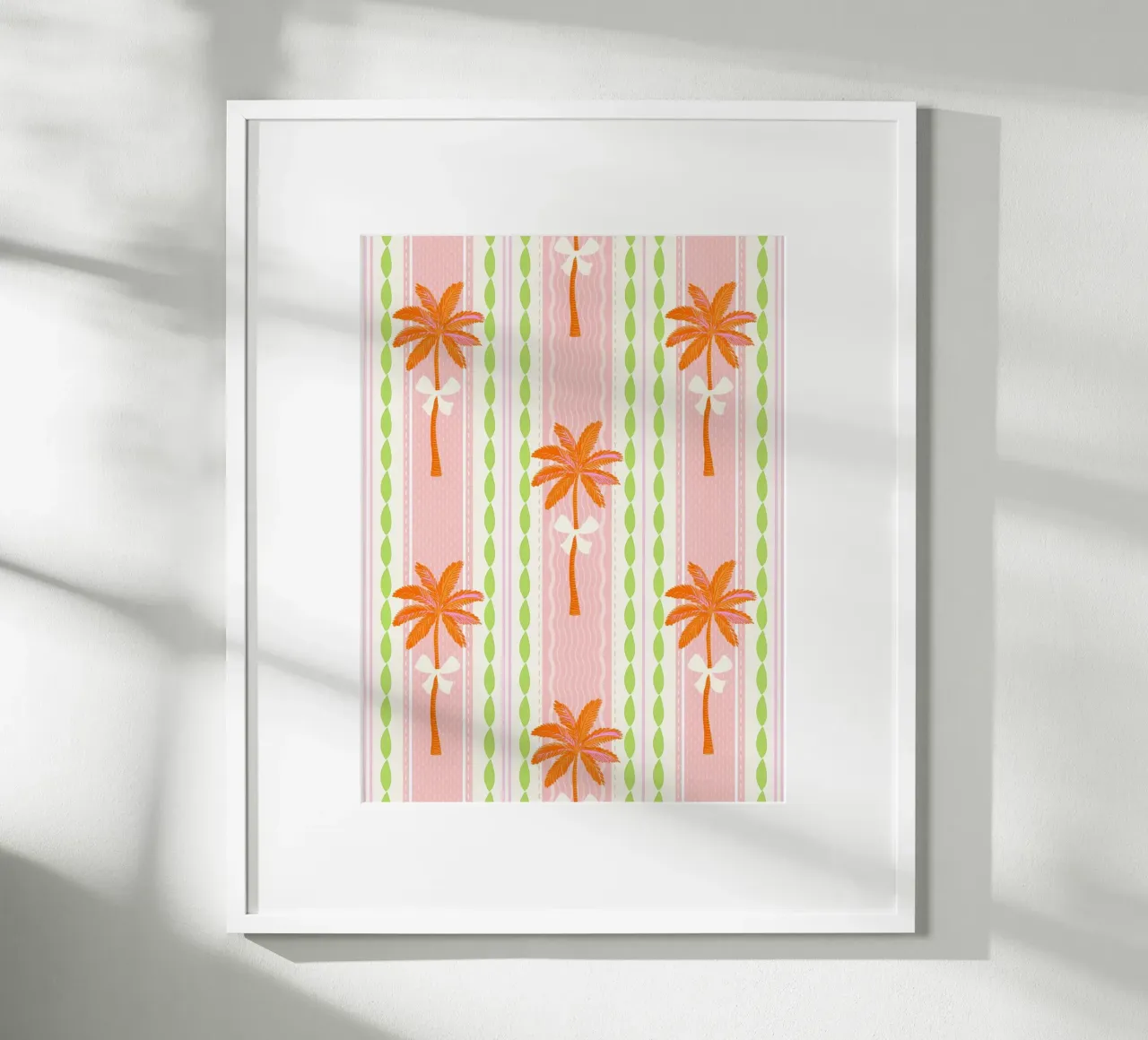 Motivo a righe Preppy Palms & Bows Tropical Grandmillennial poster con telaio in plastica da Dominique Vari