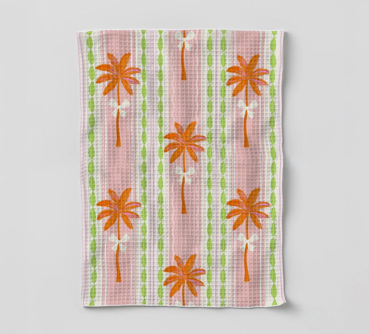 Motif Preppy Palms & Bows Tropical Grandmillennial Stripe (motifs à rayures) torchon de Dominique Vari