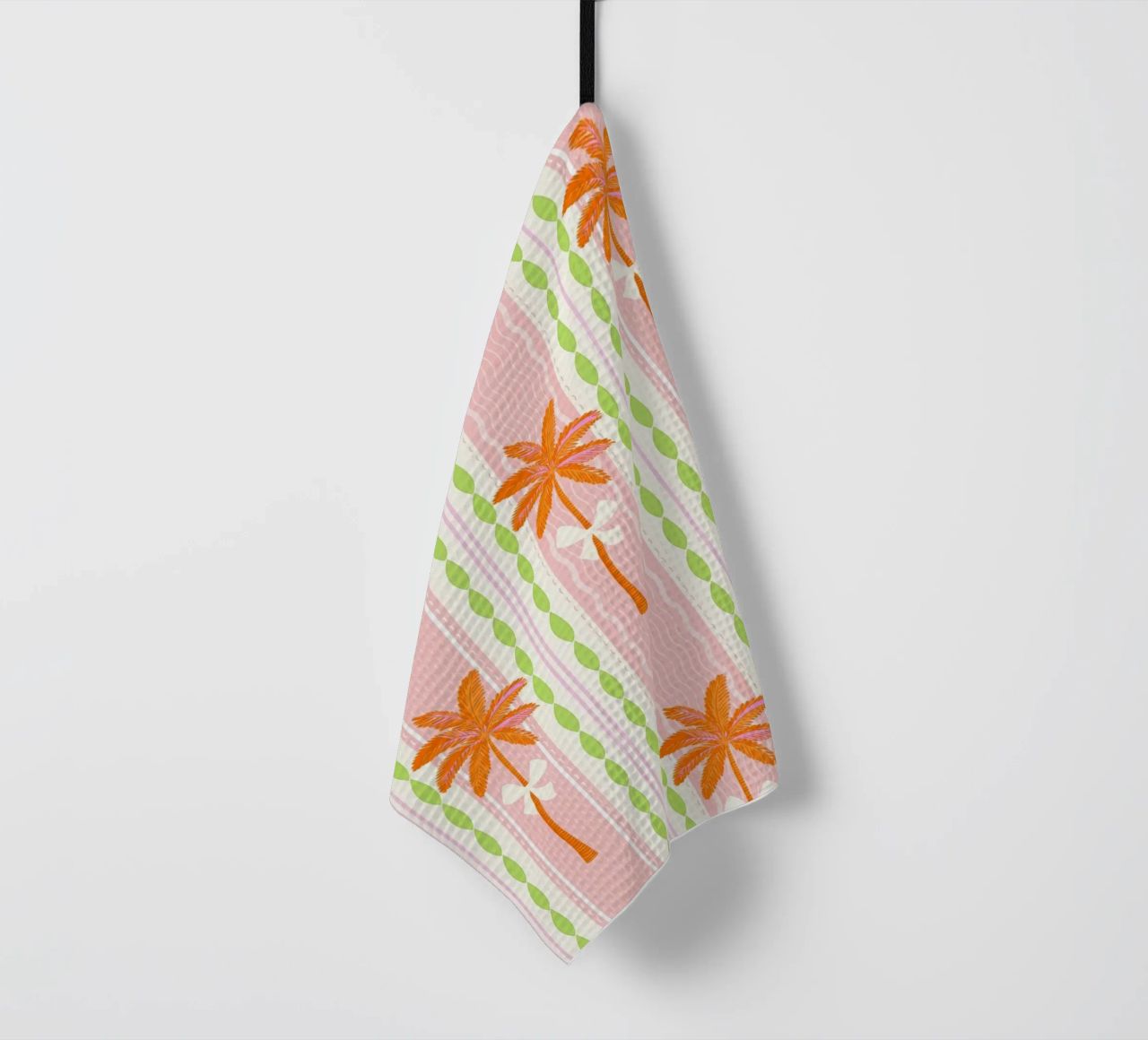 Motif Preppy Palms & Bows Tropical Grandmillennial Stripe (motifs à rayures) torchon de Dominique Vari