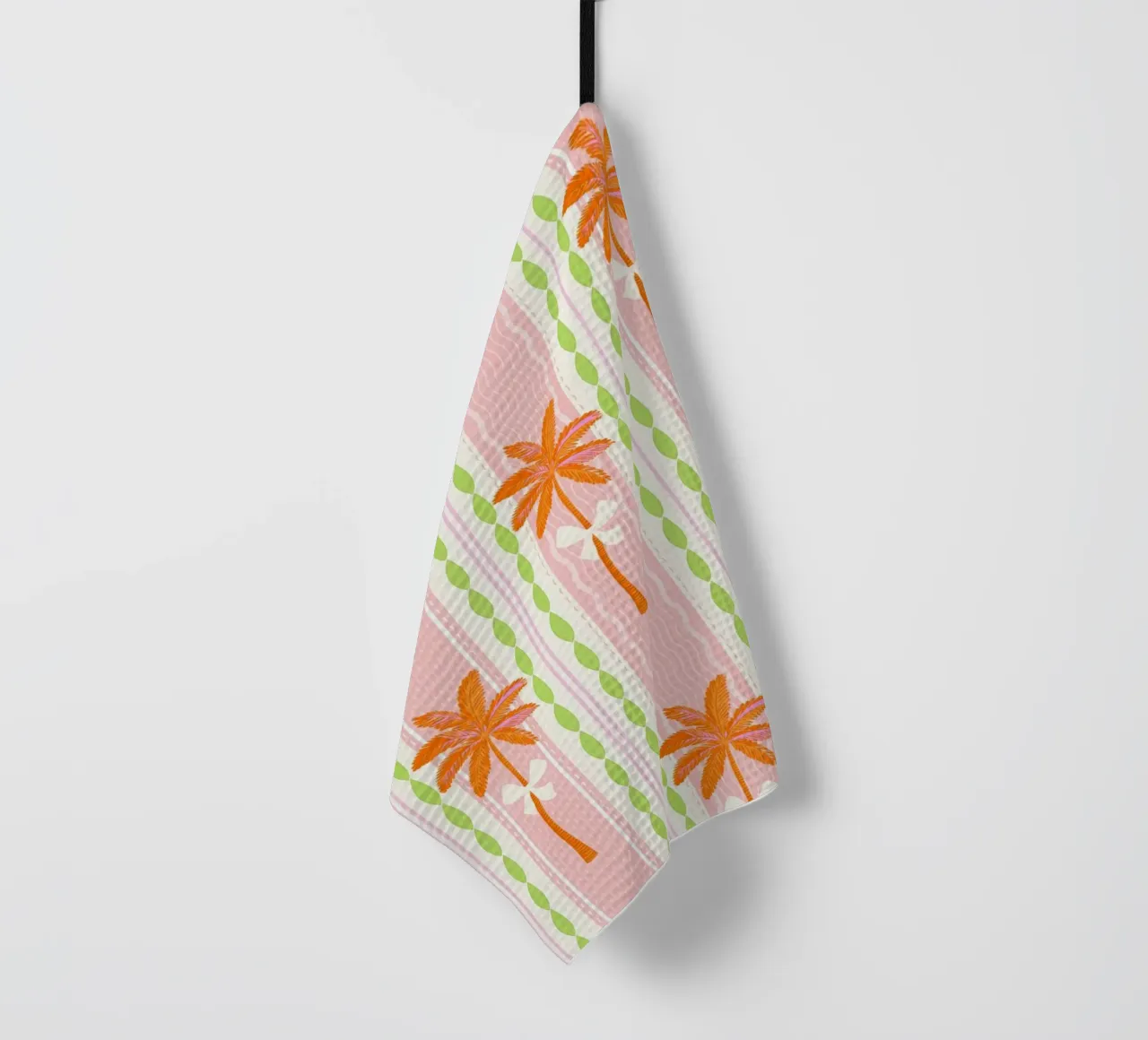 Preppy Palms & Bows Tropical Grandmillennial Patrón de rayas paño de cocina de Dominique Vari