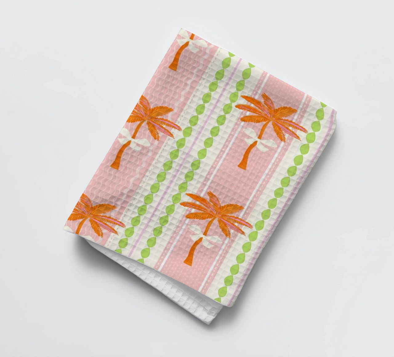 Motif Preppy Palms & Bows Tropical Grandmillennial Stripe (motifs à rayures) torchon de Dominique Vari