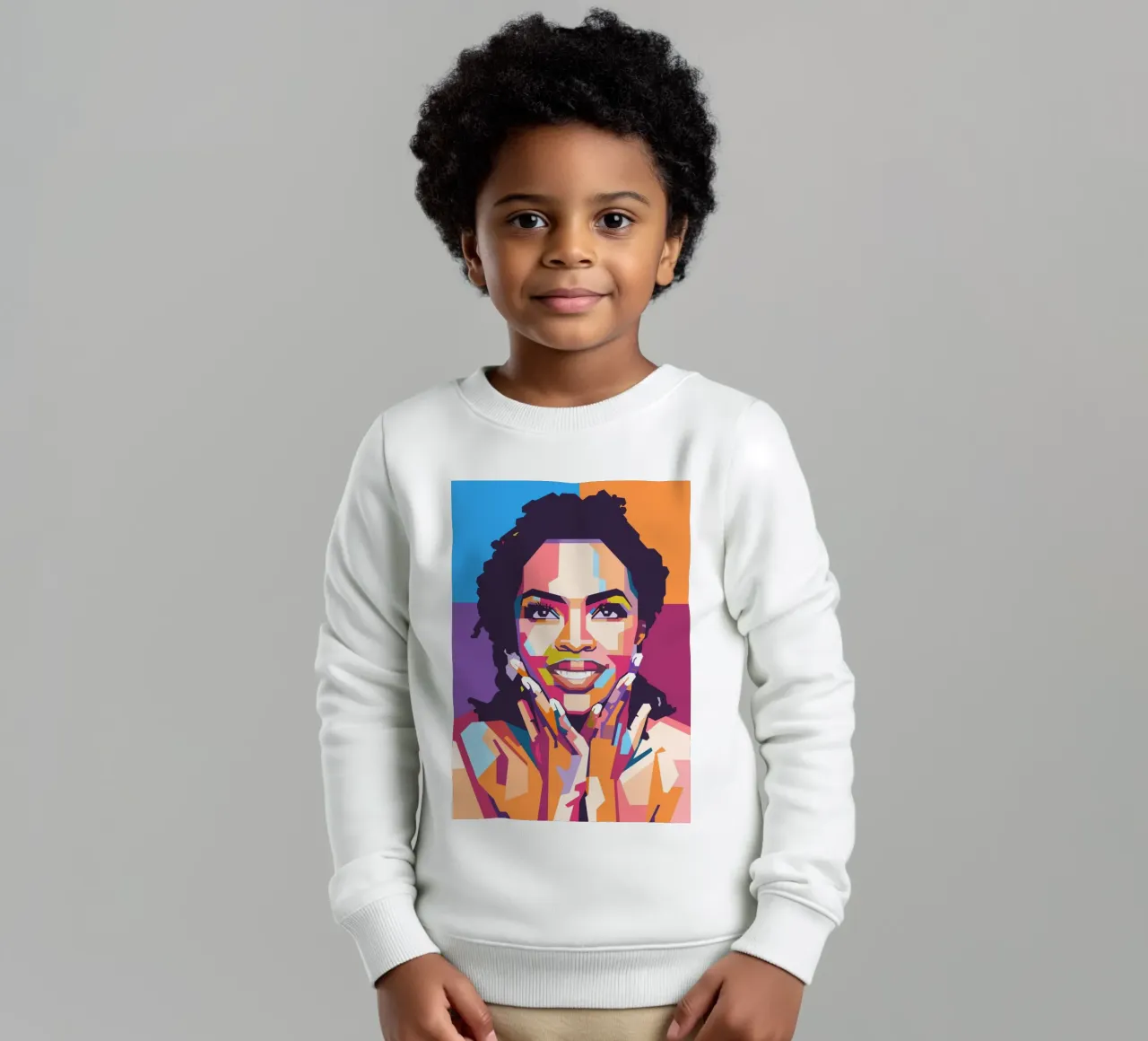 Lauryn Hill pop art portrait kids sweatshirt by Hantamrata