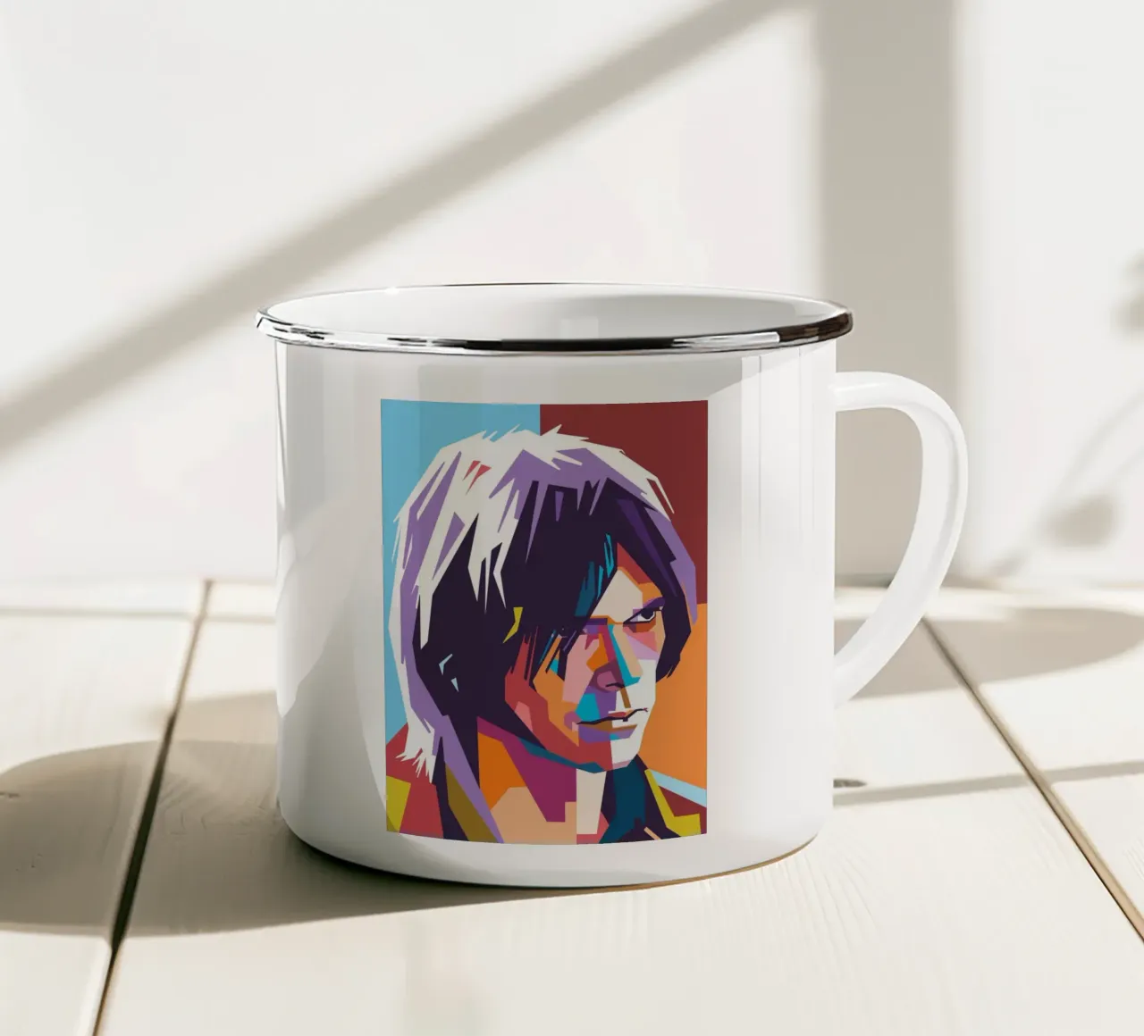 Ritratto pop art di Neil Young tazza in smalto da Hantamrata
