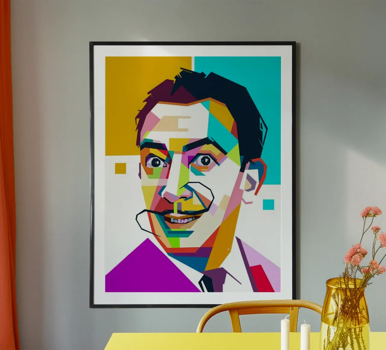 Salvador Dali pop-art portret poster met kunststof frame van Hantamrata