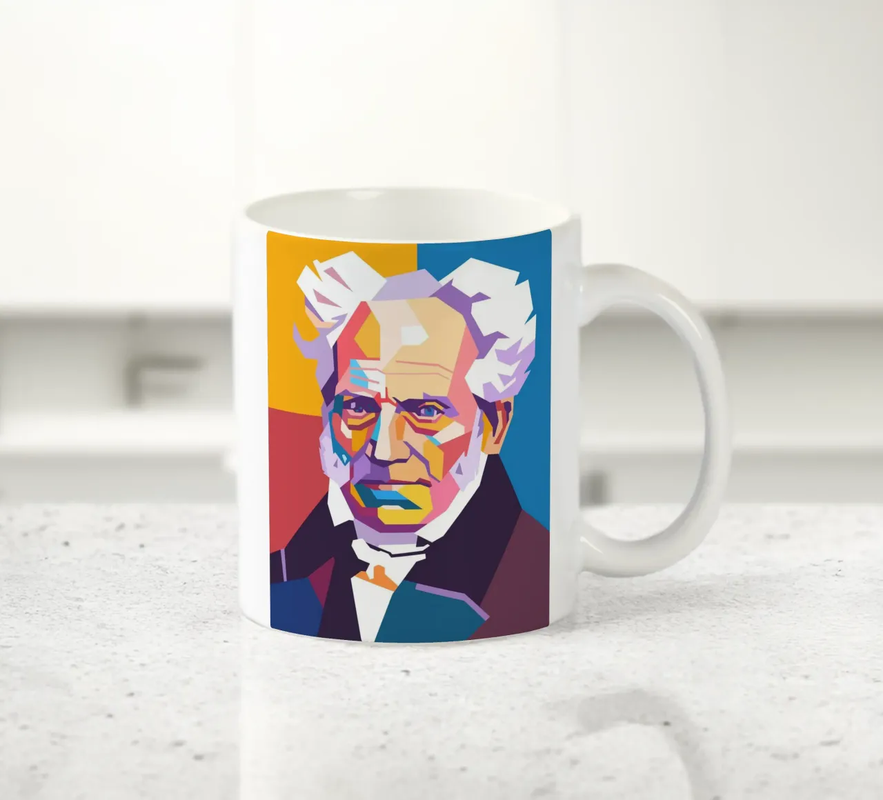 Ritratto pop art di Arthur Schopenhauer tazza in ceramica da Hantamrata