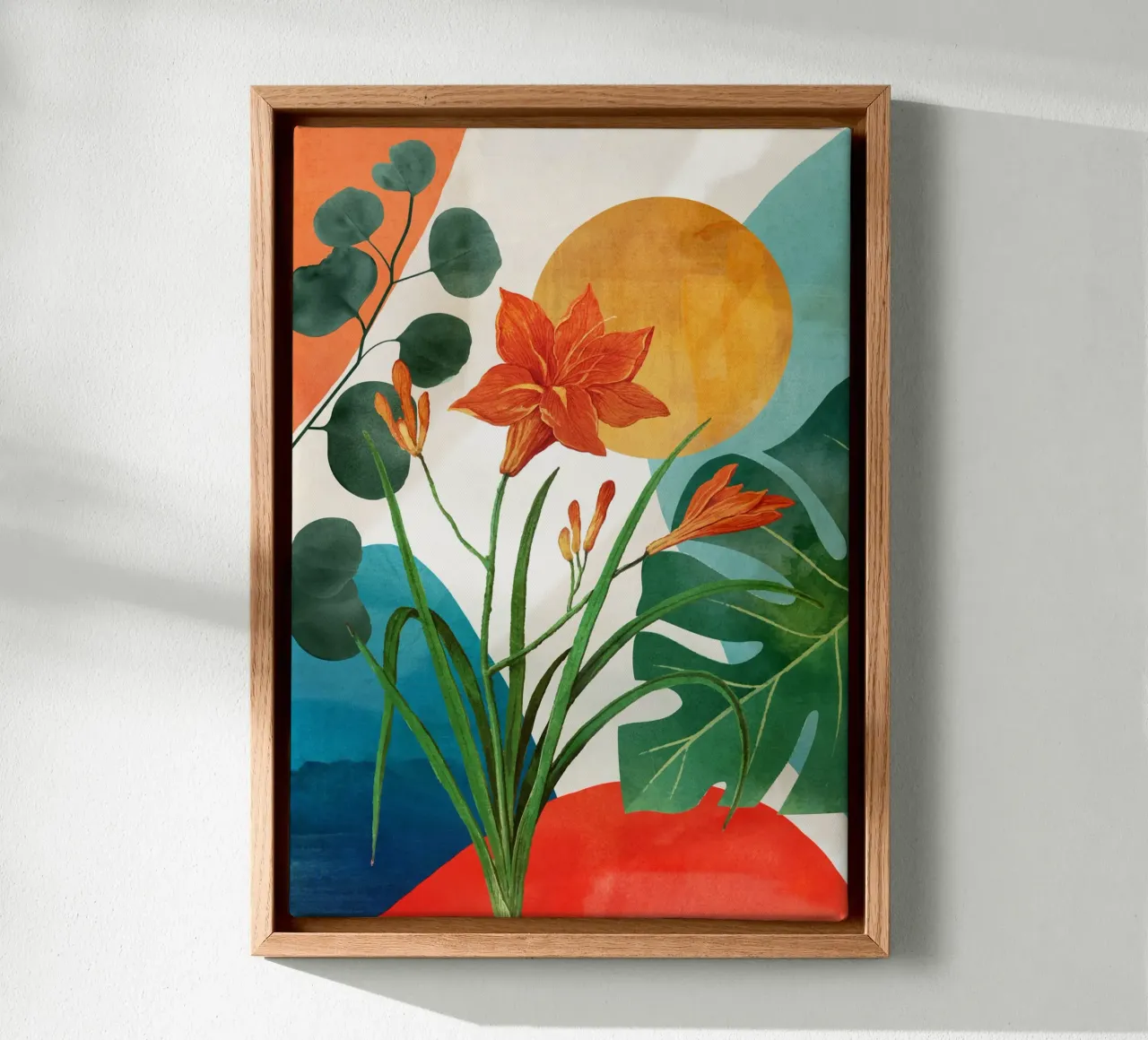 Tropical Summer Abstract Art 5 canvas met Baklijst van Flow Line