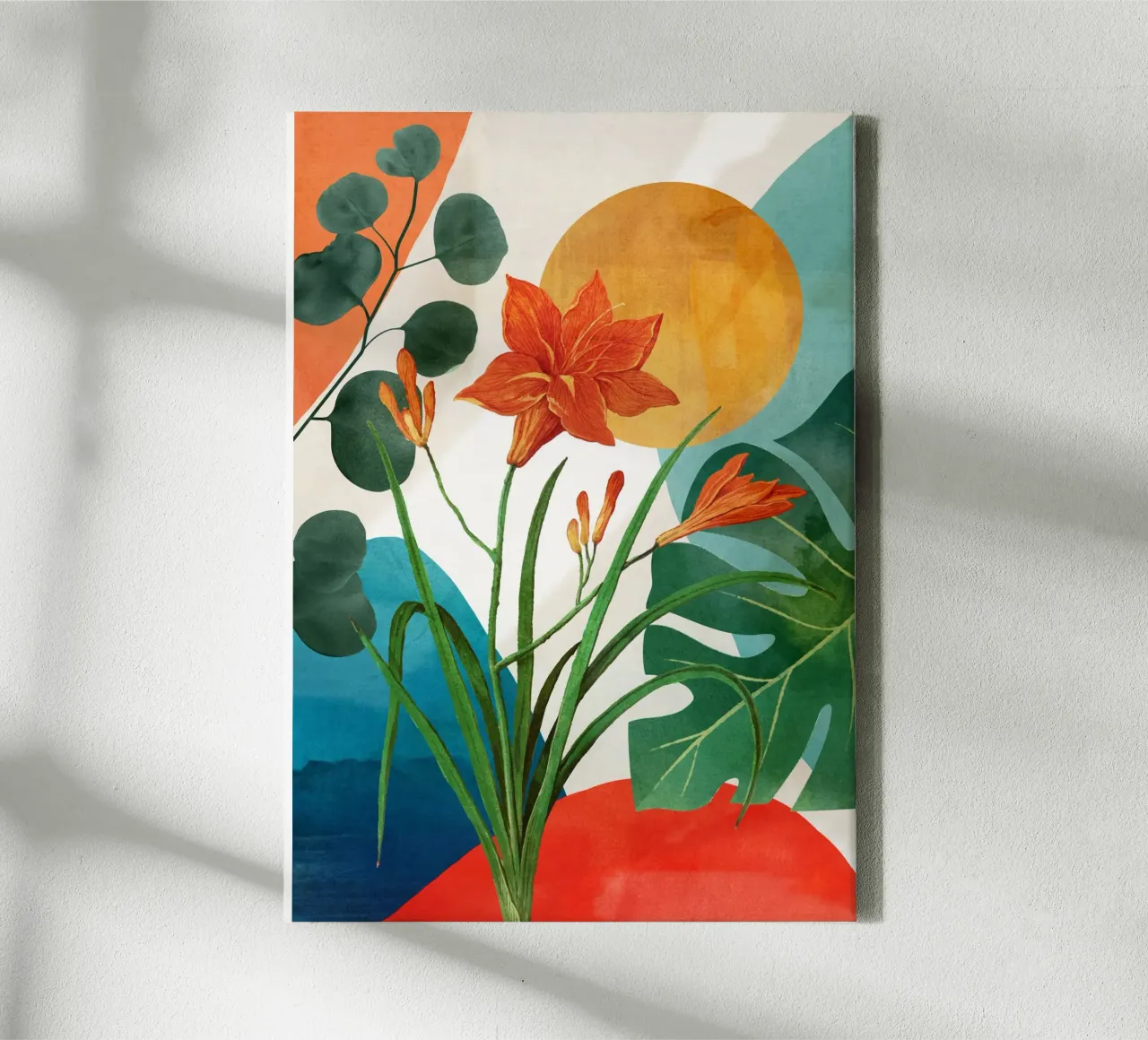 Tropical Summer Abstract Art 5 canvas met Baklijst van Flow Line