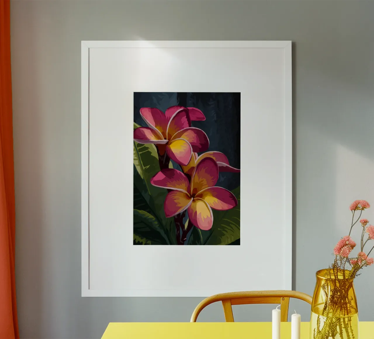 Bagliore di fiori tropicali poster con telaio in alluminio da Veiled Canvas