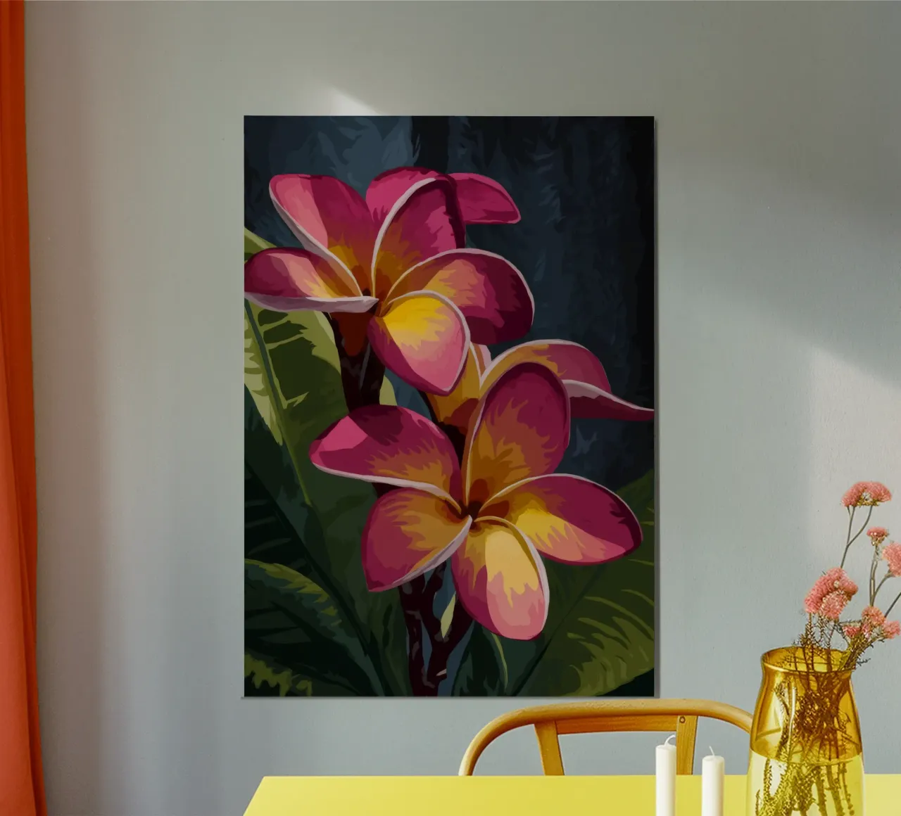 Bagliore di fiori tropicali poster con telaio in alluminio da Veiled Canvas
