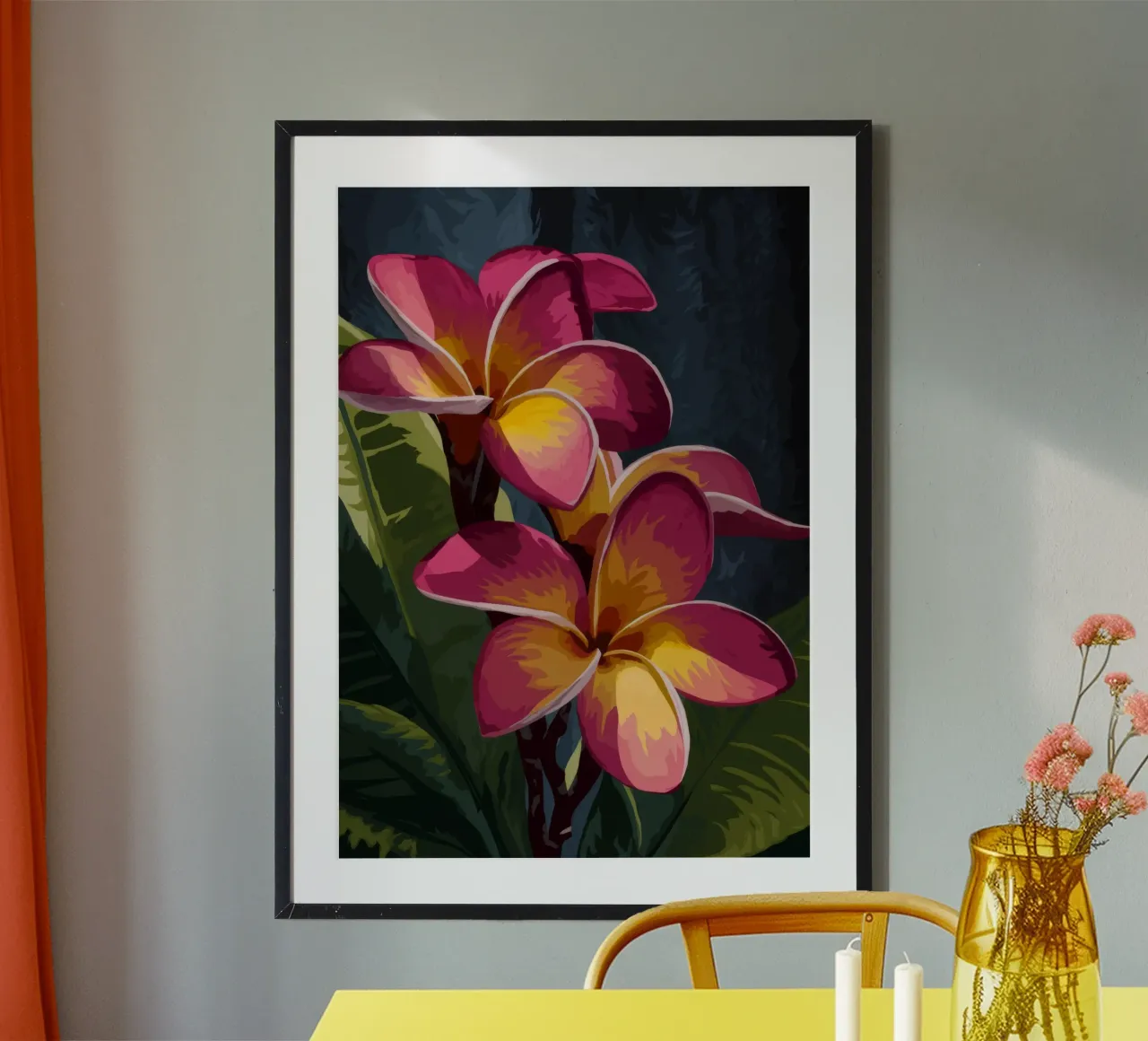 Bagliore di fiori tropicali poster con telaio in alluminio da Veiled Canvas