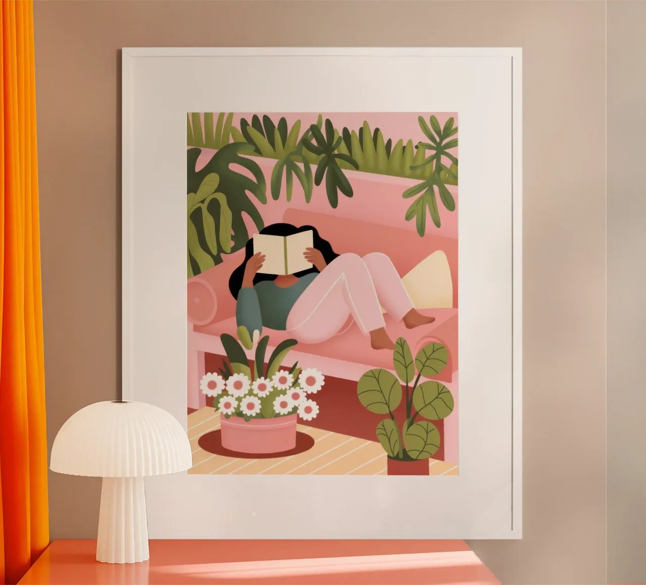 La beatitudine dell'angolo di lettura poster con telaio in legno da Veiled Canvas